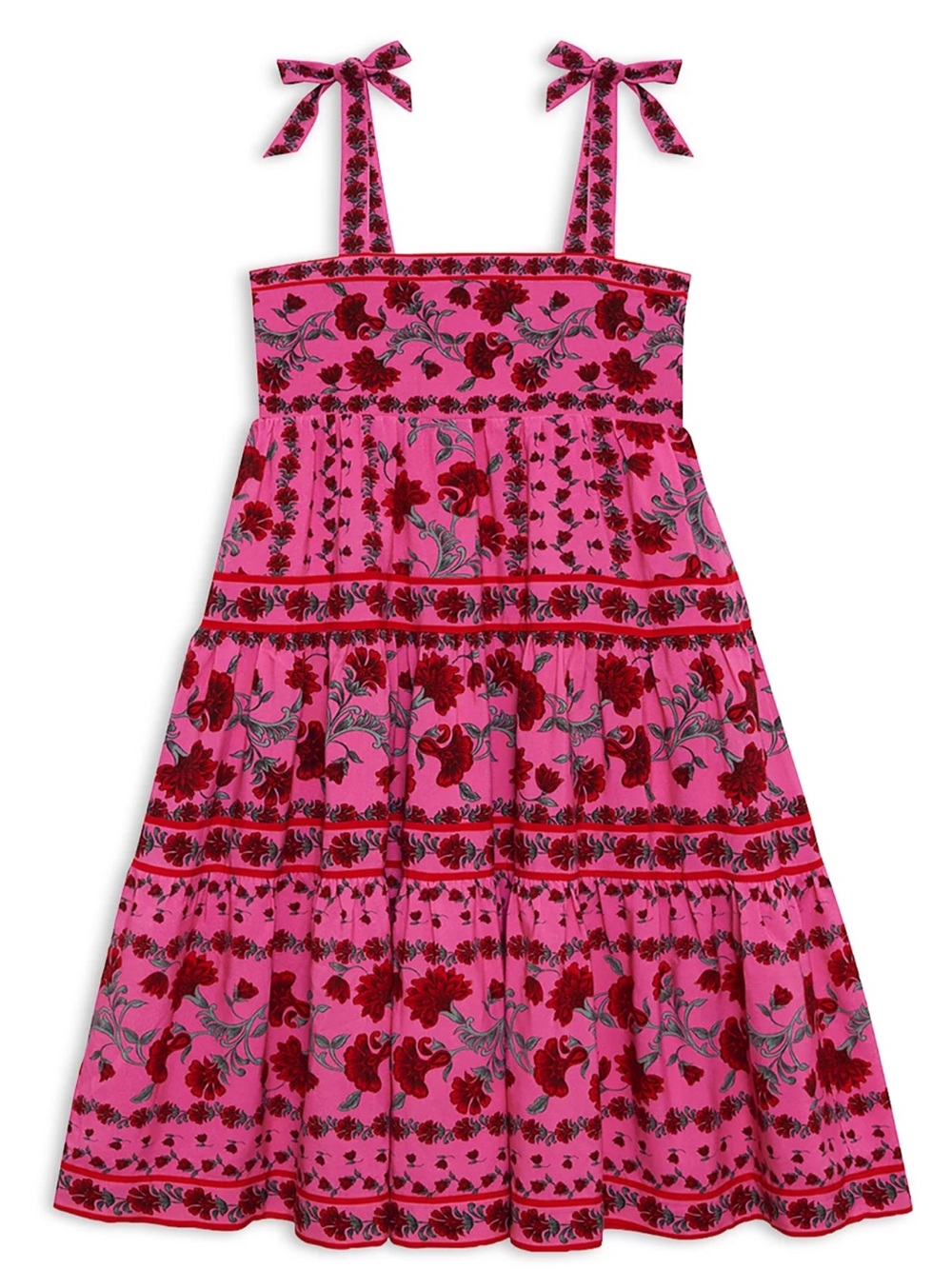 Beach Riot Pink Floral Tie-Shoulder Tiered Girls Dress